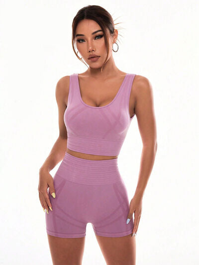Scoop Neck Wide Strap Top and Shorts Active Set - FitFemme.Shop