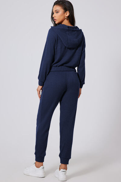 Drawstring Half Zip Hoodie and Joggers Active Set - FitFemme.Shop