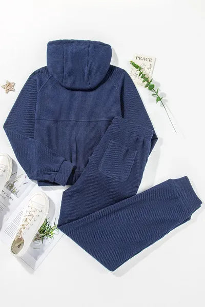 Drawstring Half Zip Hoodie and Joggers Active Set - FitFemme.Shop