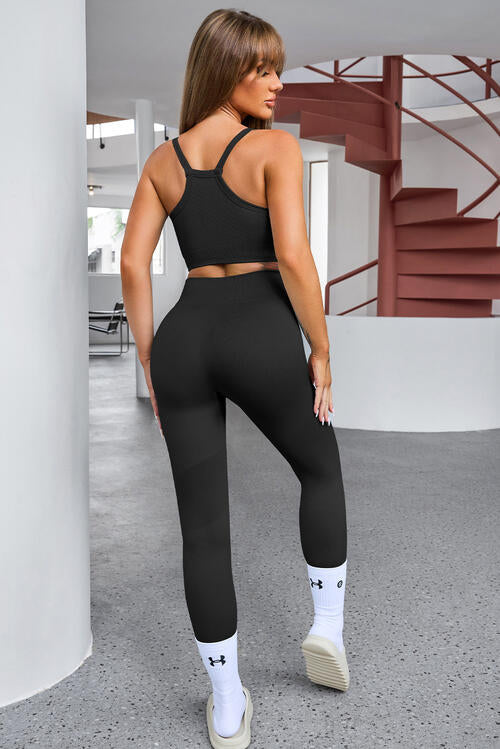 Tank Cropped Active Top and Pants Set - FitFemme.Shop