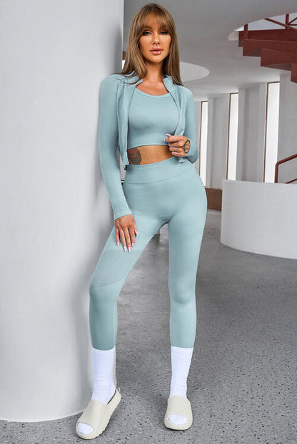 Tank Cropped Active Top and Pants Set - FitFemme.Shop