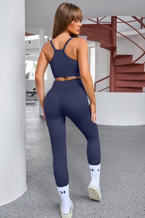Tank Cropped Active Top and Pants Set - FitFemme.Shop