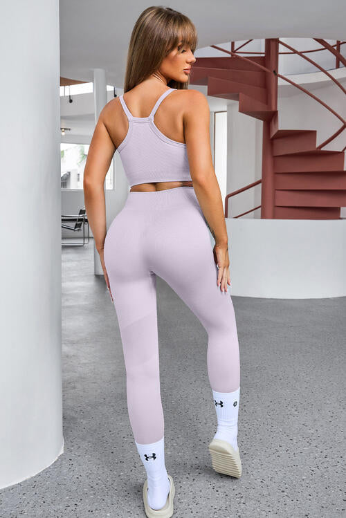 Tank Cropped Active Top and Pants Set - FitFemme.Shop
