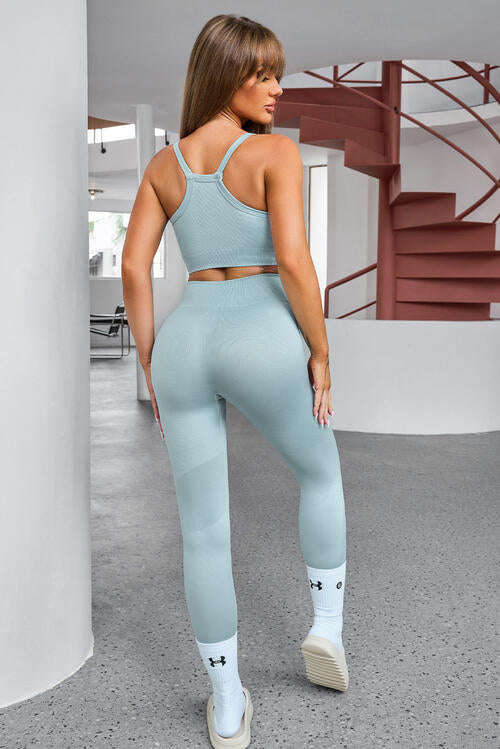 Tank Cropped Active Top and Pants Set - FitFemme.Shop