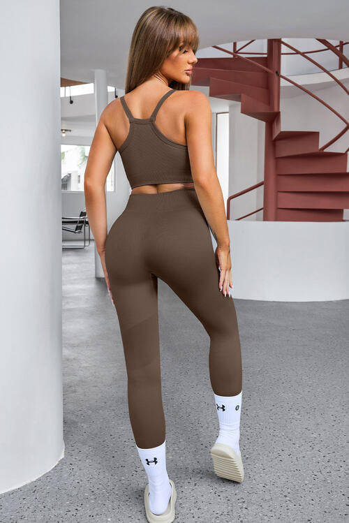 Tank Cropped Active Top and Pants Set - FitFemme.Shop