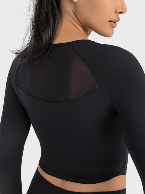 Millennia Square Neck Long Sleeve Cropped Sports Top - FitFemme.Shop