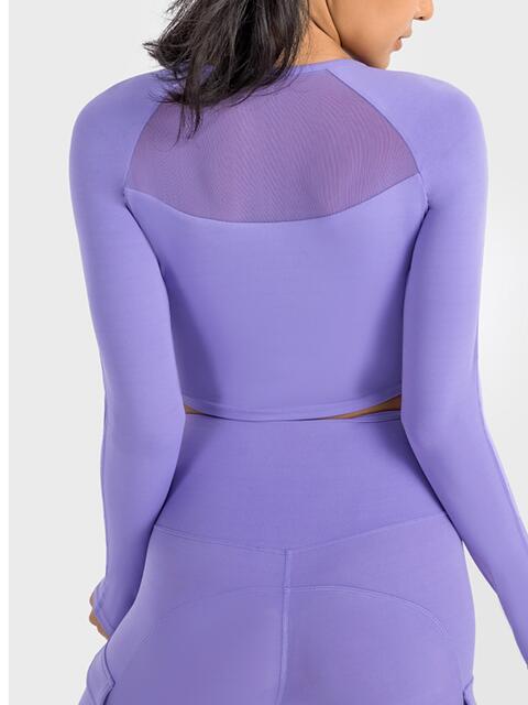 Millennia Square Neck Long Sleeve Cropped Sports Top - FitFemme.Shop