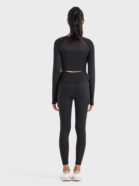 Millennia Square Neck Long Sleeve Cropped Sports Top - FitFemme.Shop