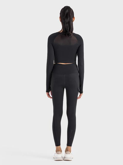 Millennia Square Neck Long Sleeve Cropped Sports Top - FitFemme.Shop