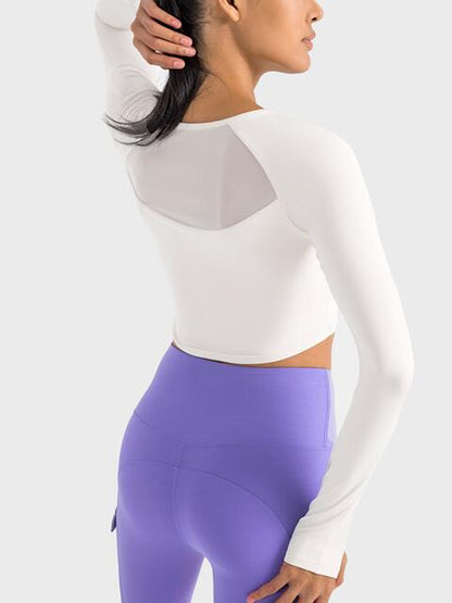Millennia Square Neck Long Sleeve Cropped Sports Top - FitFemme.Shop