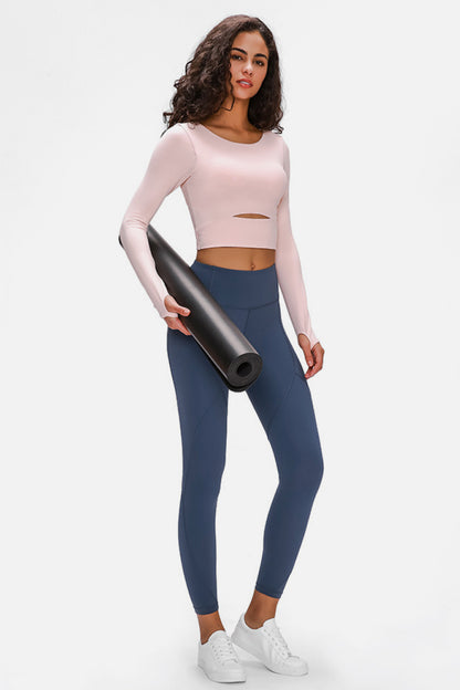 Millennia Long Sleeve Cropped Top With Sports Strap - FitFemme.Shop