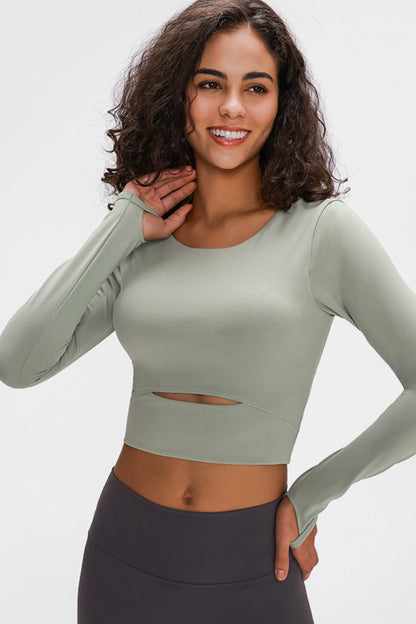Millennia Long Sleeve Cropped Top With Sports Strap - FitFemme.Shop