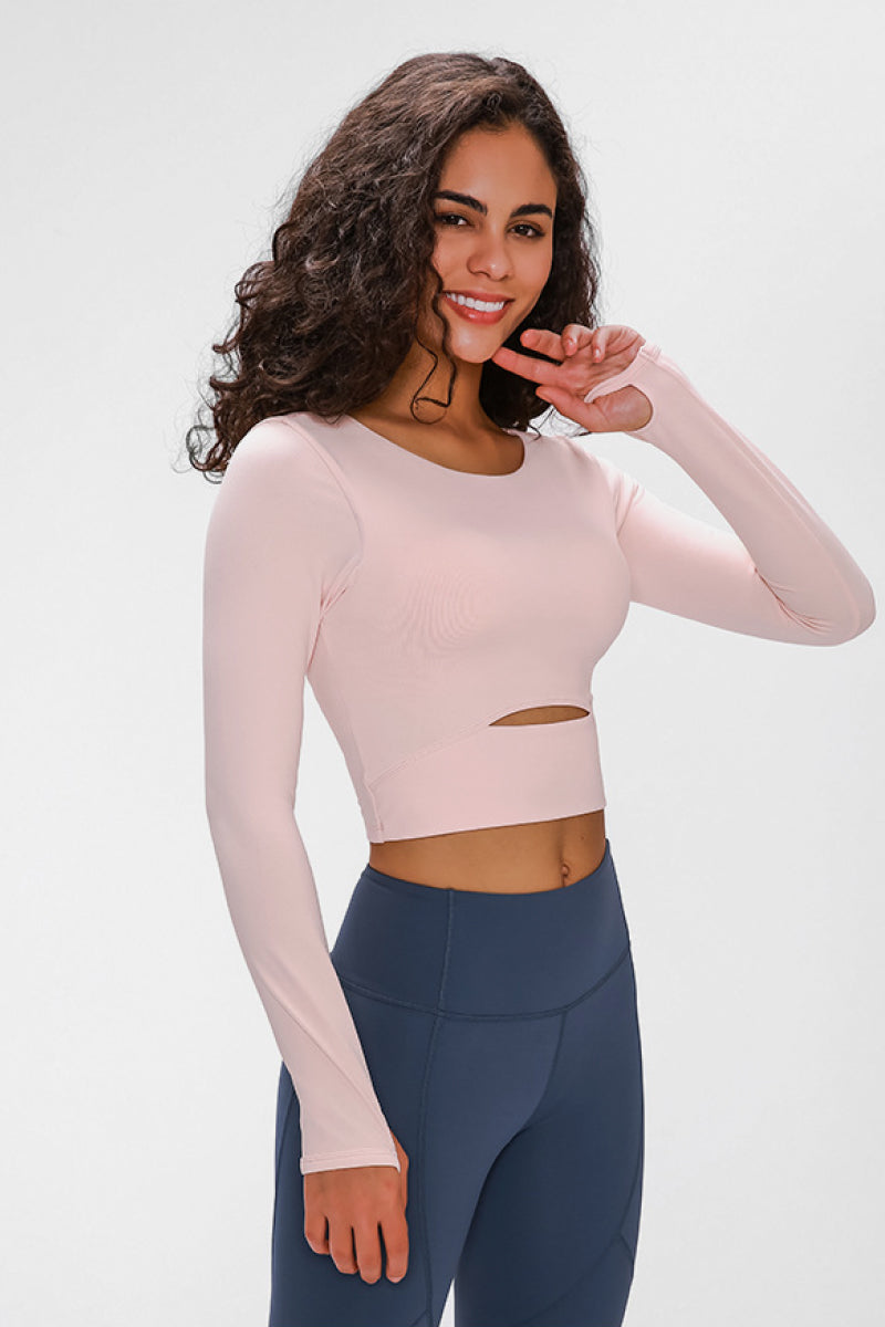 Millennia Long Sleeve Cropped Top With Sports Strap - FitFemme.Shop