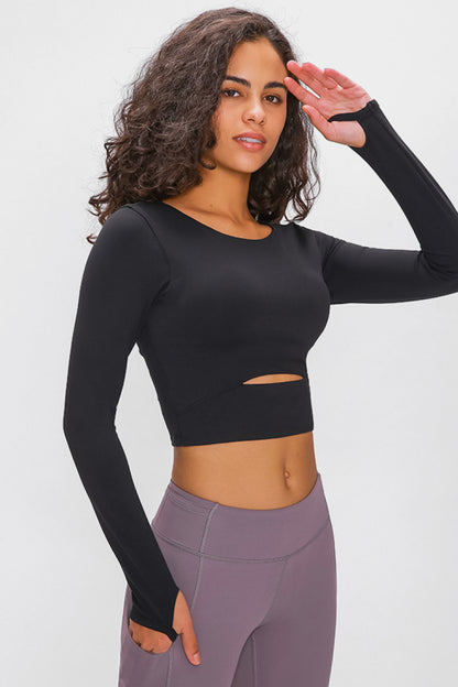 Millennia Long Sleeve Cropped Top With Sports Strap - FitFemme.Shop