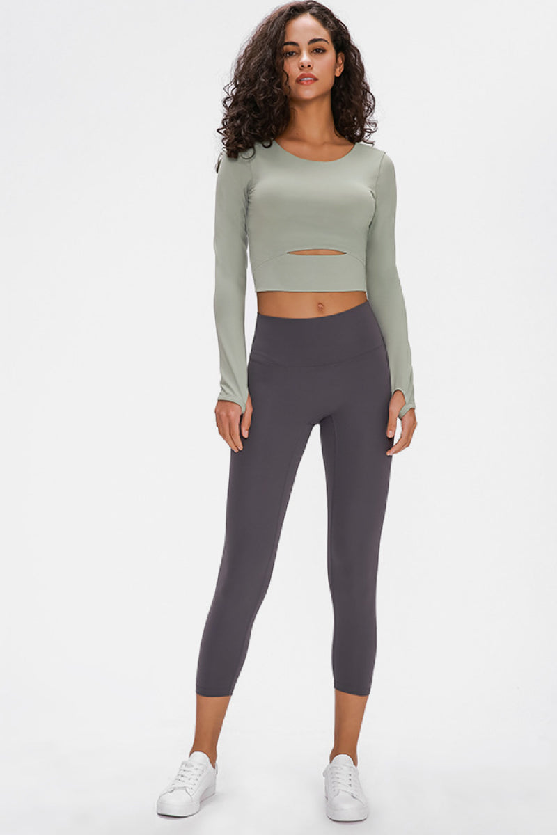 Millennia Long Sleeve Cropped Top With Sports Strap - FitFemme.Shop