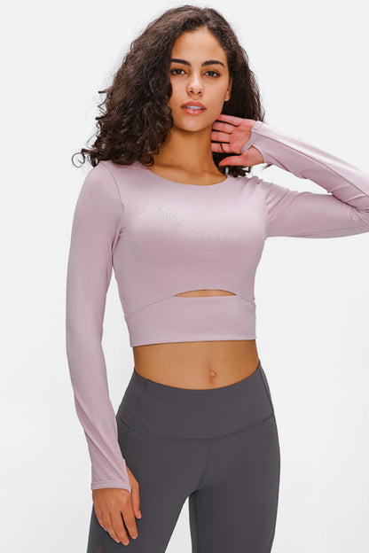 Millennia Long Sleeve Cropped Top With Sports Strap - FitFemme.Shop