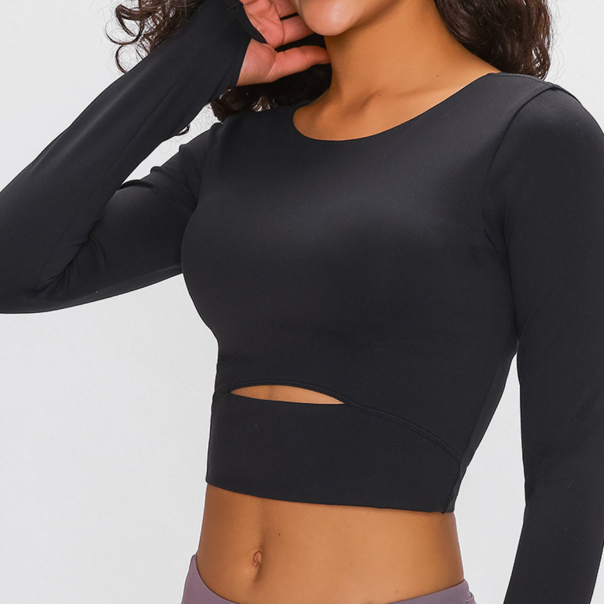 Millennia Long Sleeve Cropped Top With Sports Strap - FitFemme.Shop