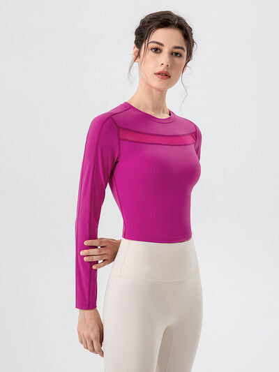 Round Neck Long Sleeve Active T-Shirt - FitFemme.Shop