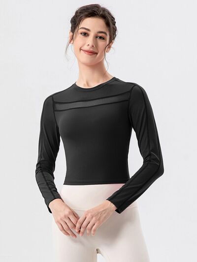 Round Neck Long Sleeve Active T-Shirt - FitFemme.Shop