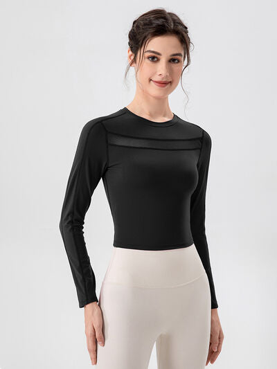 Round Neck Long Sleeve Active T-Shirt - FitFemme.Shop