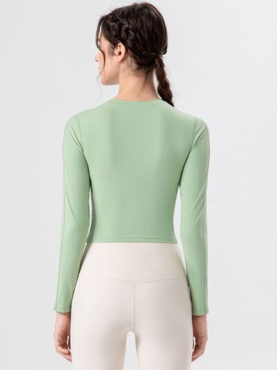 Round Neck Long Sleeve Active T-Shirt - FitFemme.Shop