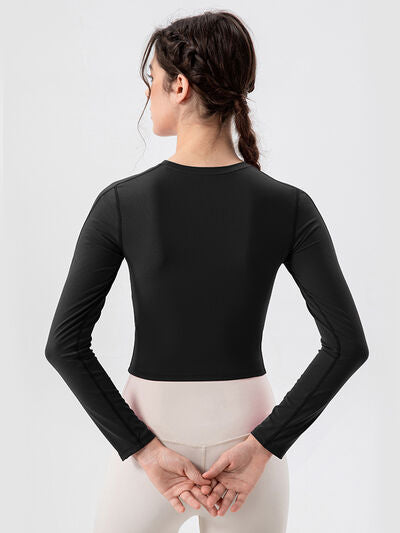 Round Neck Long Sleeve Active T-Shirt - FitFemme.Shop