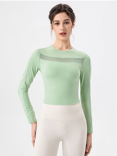Round Neck Long Sleeve Active T-Shirt - FitFemme.Shop