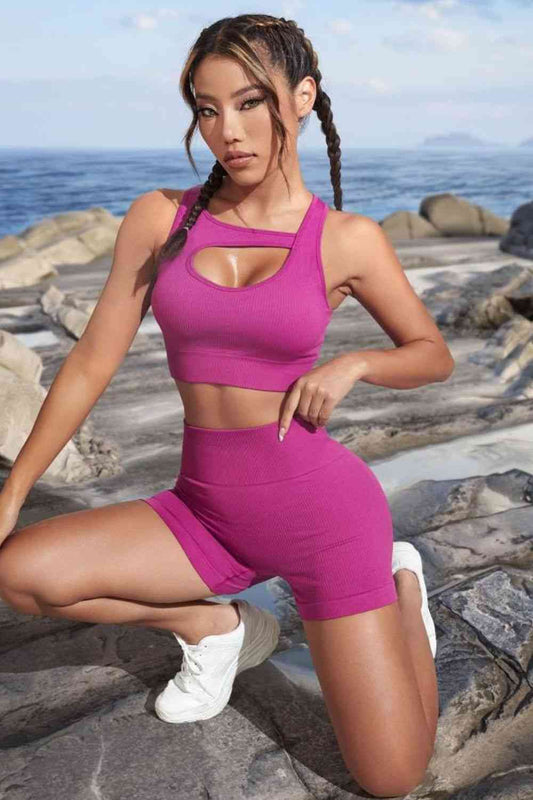 Cutout Crop Top and Sports Shorts Set - FitFemme.Shop