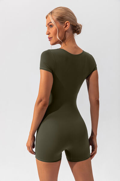 Square Neck Cap Sleeve Active Romper - FitFemme.Shop