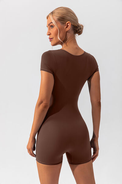 Square Neck Cap Sleeve Active Romper - FitFemme.Shop