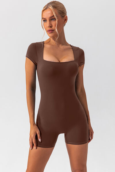 Square Neck Cap Sleeve Active Romper - FitFemme.Shop