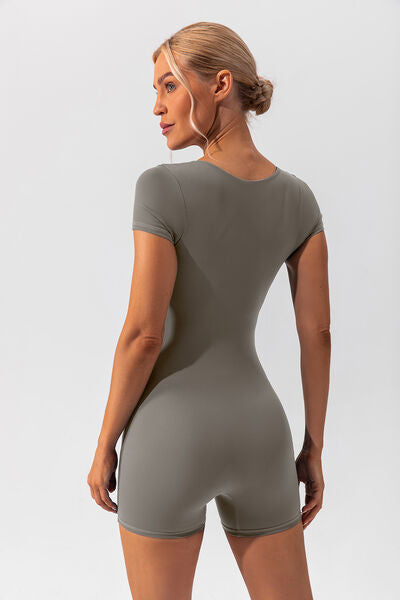 Square Neck Cap Sleeve Active Romper - FitFemme.Shop