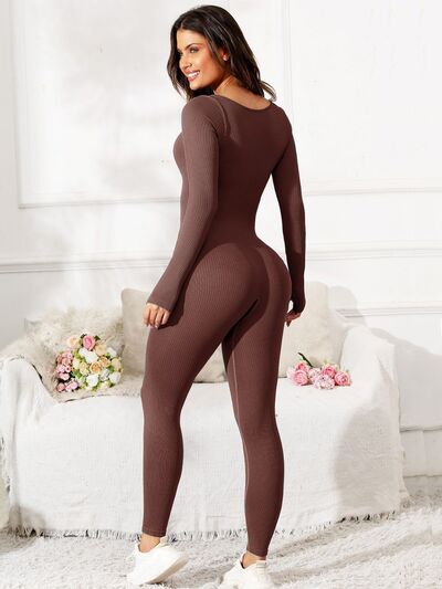Scoop Neck Long Sleeve Active Jumpsuit - FitFemme.Shop