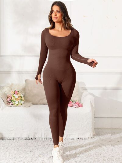 Scoop Neck Long Sleeve Active Jumpsuit - FitFemme.Shop