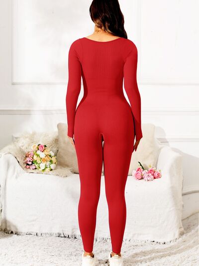 Scoop Neck Long Sleeve Active Jumpsuit - FitFemme.Shop