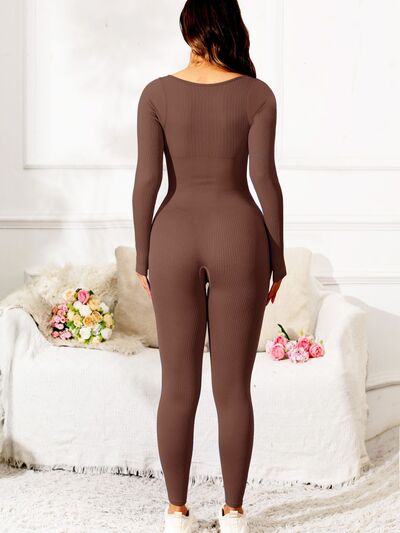 Scoop Neck Long Sleeve Active Jumpsuit - FitFemme.Shop