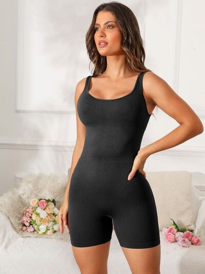 Scoop Neck Wide Strap Active Romper - FitFemme.Shop
