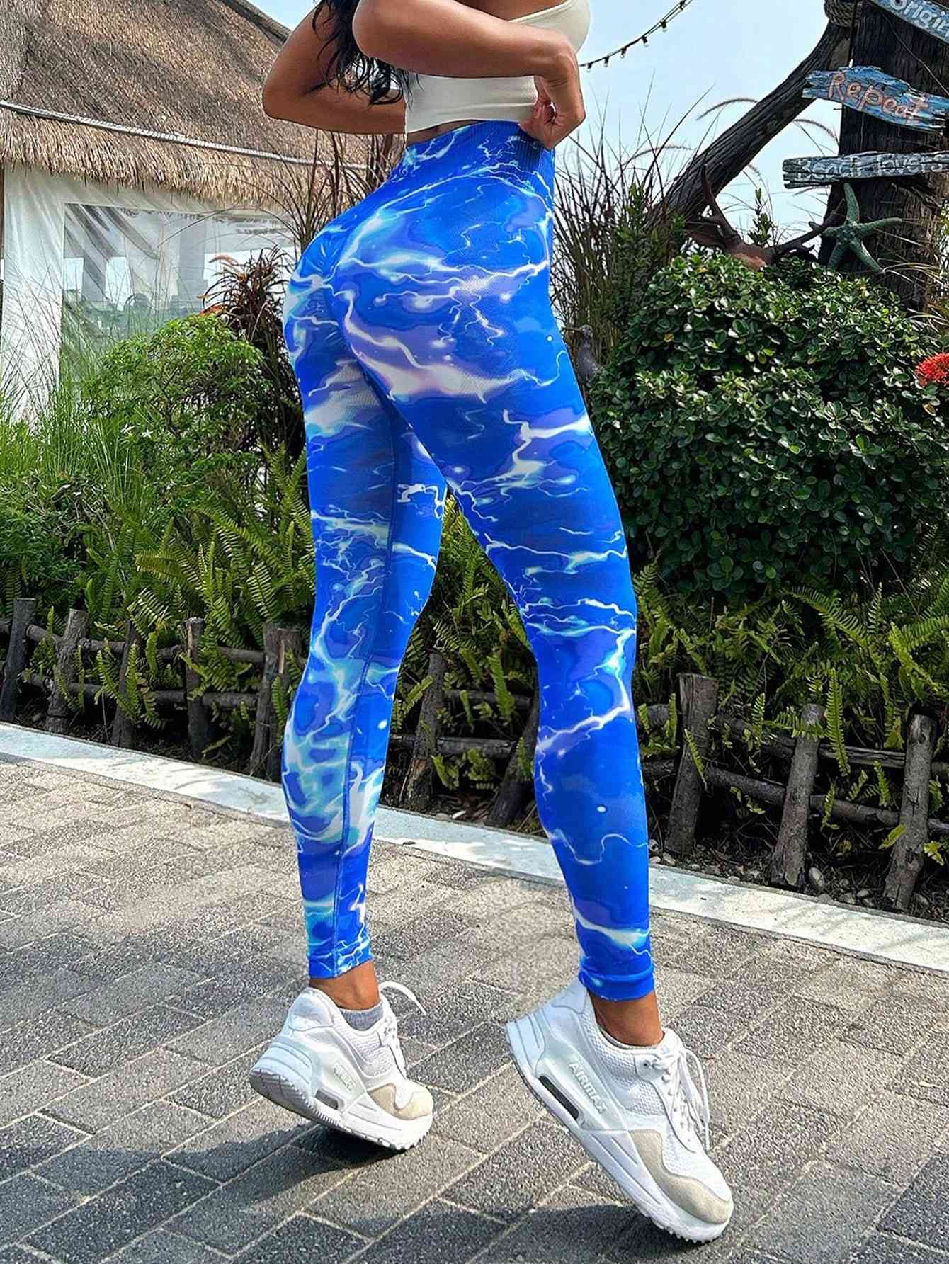 Tie-dye Slim Fit High Waistband Long Active Pants - FitFemme.Shop