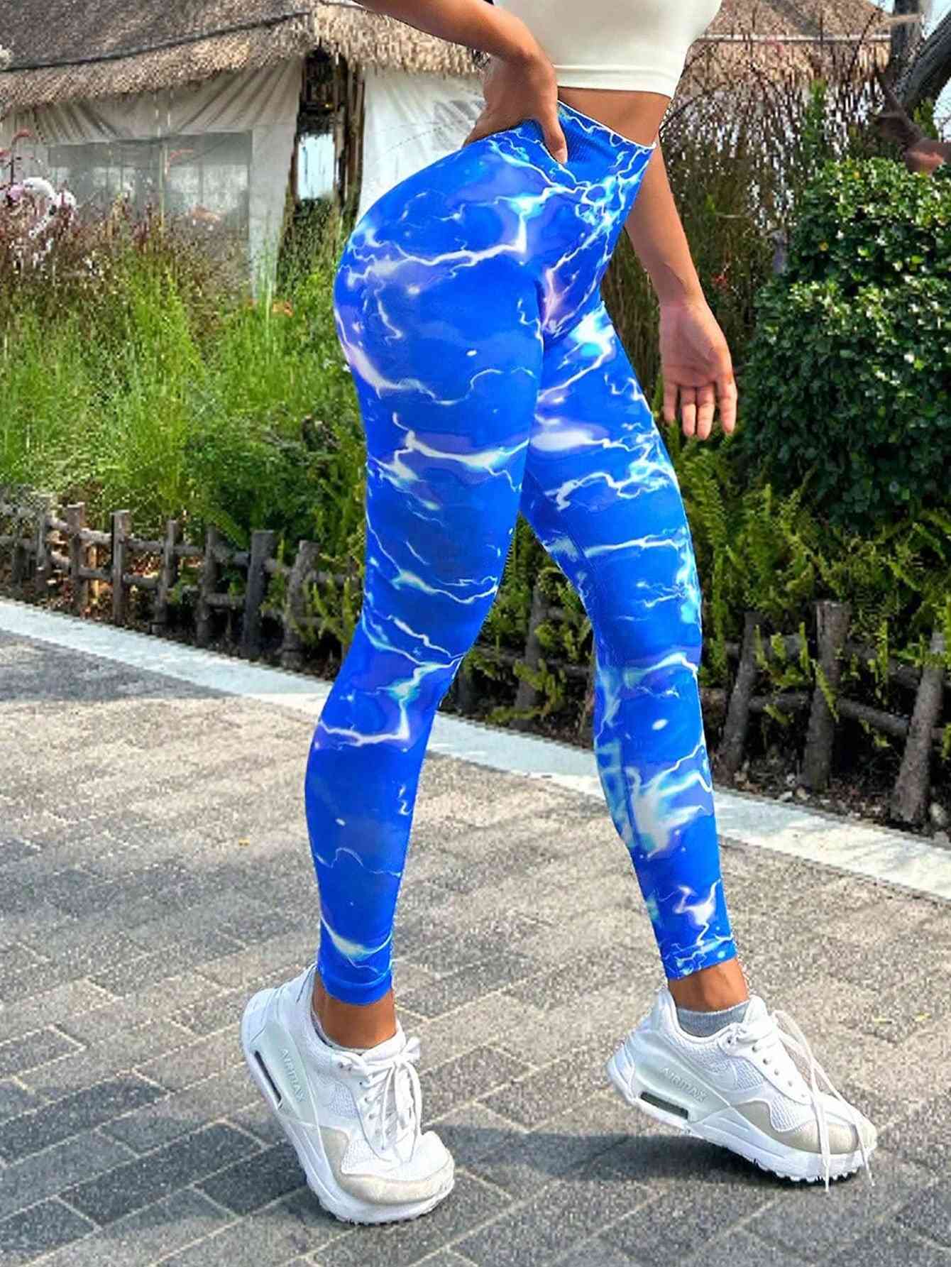 Tie-dye Slim Fit High Waistband Long Active Pants - FitFemme.Shop