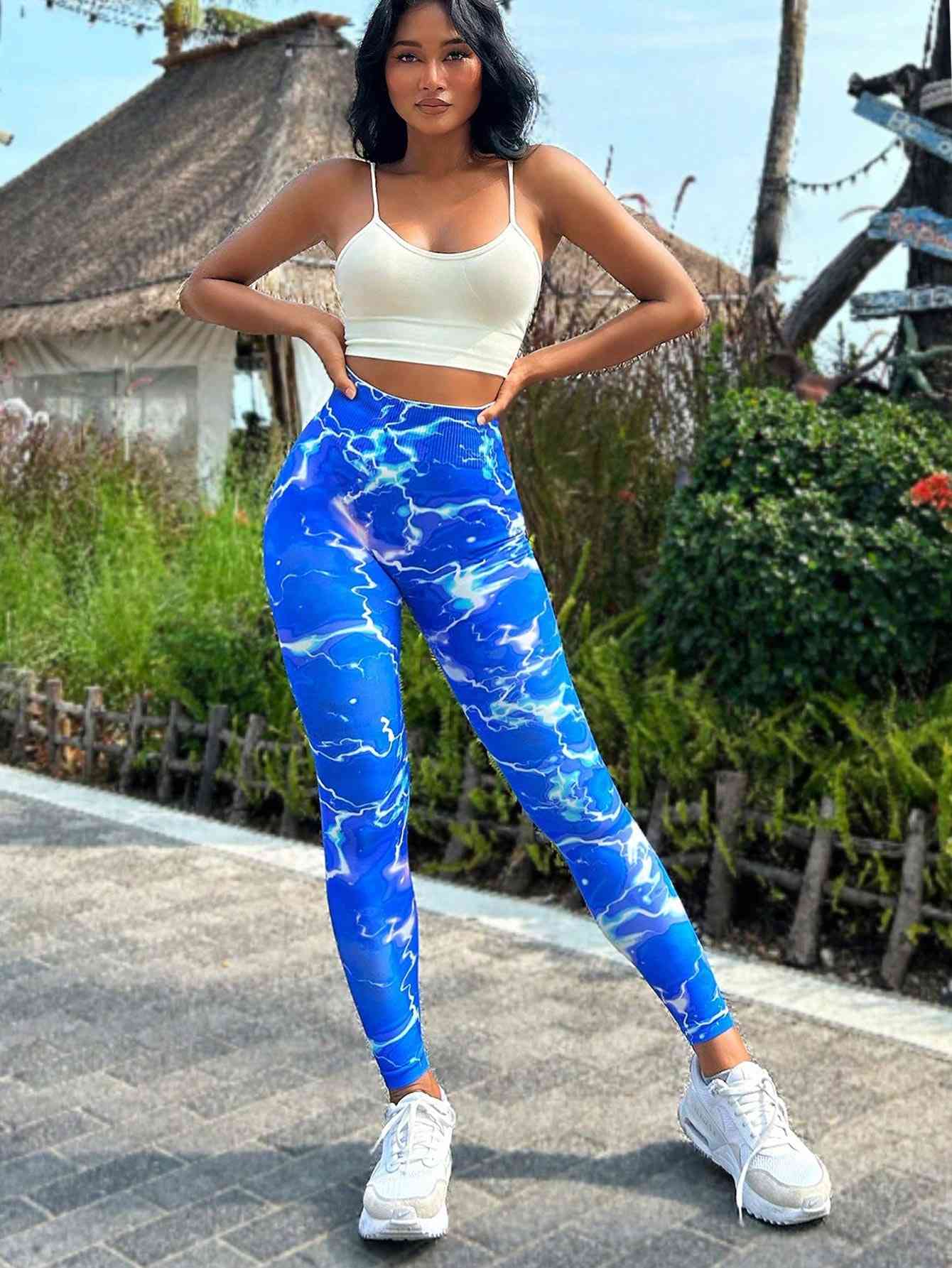 Tie-dye Slim Fit High Waistband Long Active Pants - FitFemme.Shop