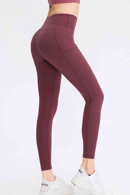Wide Waistband Slim Fit Long Sports Pants with Pocket - FitFemme.Shop