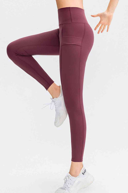 Wide Waistband Slim Fit Long Sports Pants with Pocket - FitFemme.Shop