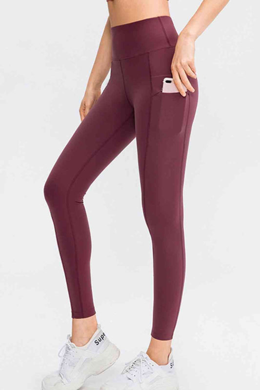 Wide Waistband Slim Fit Long Sports Pants with Pocket - FitFemme.Shop