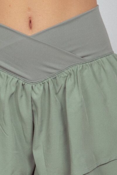 VERY J V-Shaped High Waist Layered Active Shorts - FitFemme.Shop
