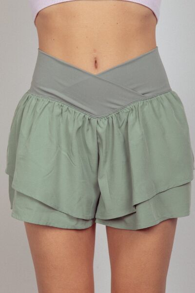 VERY J V-Shaped High Waist Layered Active Shorts - FitFemme.Shop