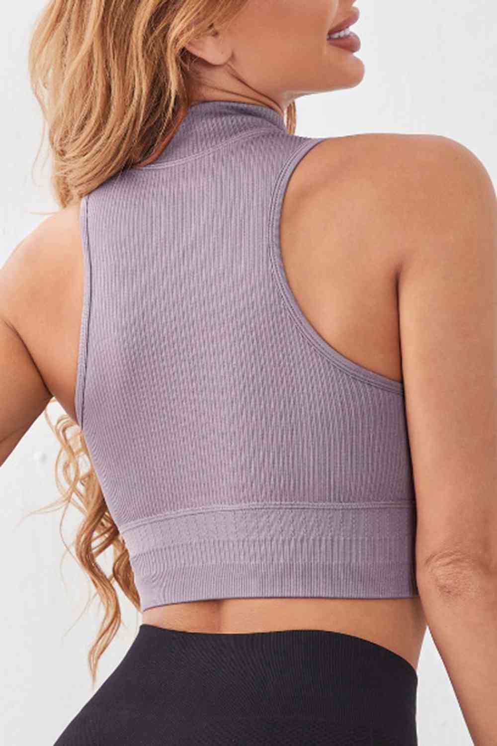 Mock Neck Ribbed Sports Tank - FitFemme.Shop