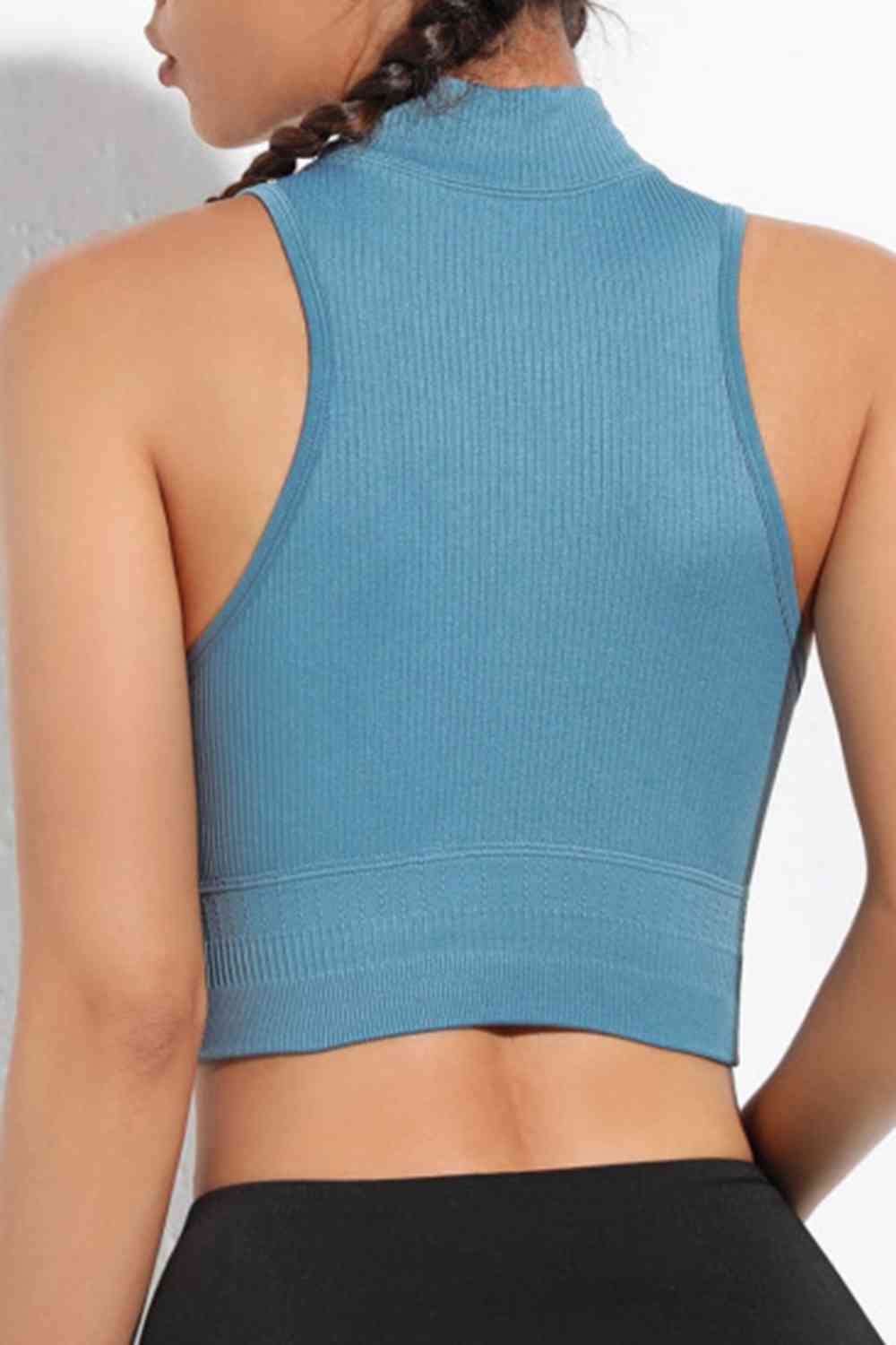 Mock Neck Ribbed Sports Tank - FitFemme.Shop