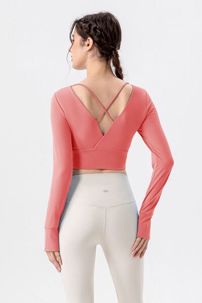 Square Neck Crisscross Active T-Shirt - FitFemme.Shop