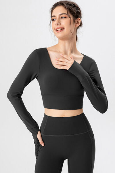 Square Neck Crisscross Active T-Shirt - FitFemme.Shop