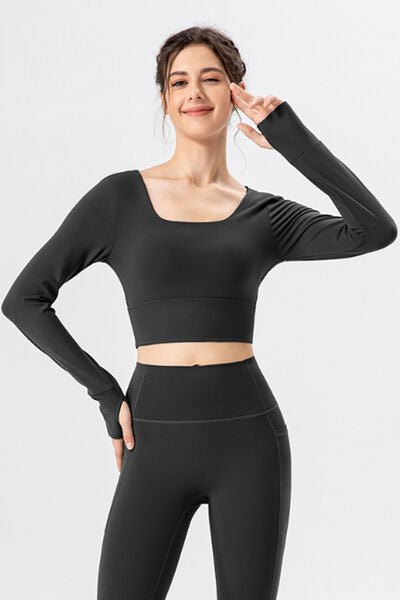 Square Neck Crisscross Active T-Shirt - FitFemme.Shop